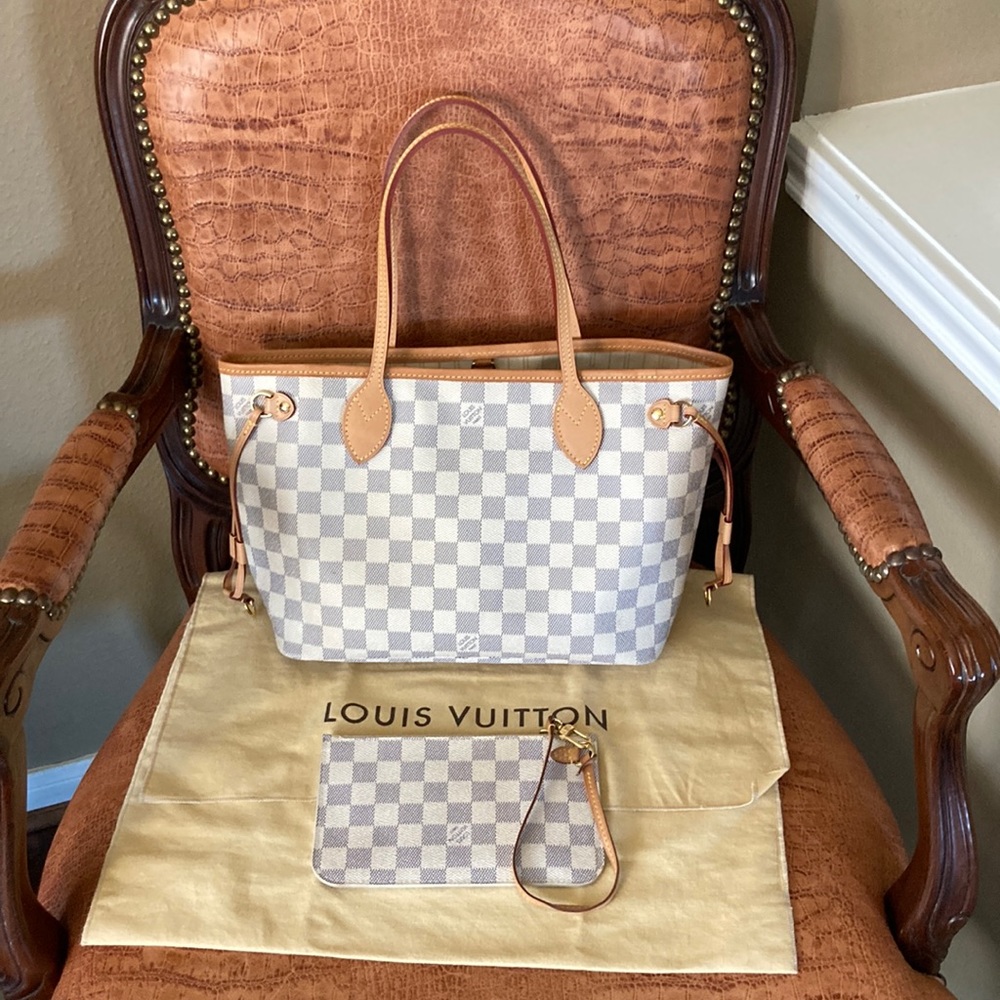 Louis Vuitton Neverfull PM Damier Azur with Pochette and Dustbag
